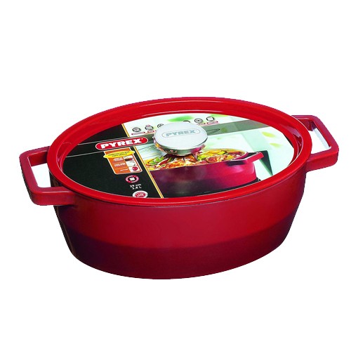 Raudonas ovalus ketaus puodas Pyrex SLOWCOOK, 29 cm 3,8 l