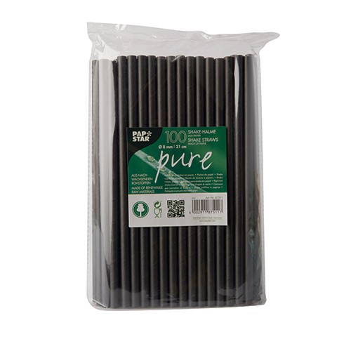 Juodi popieriniai šiaudeliai Papstar PURE, 100 vnt., 22 cm *