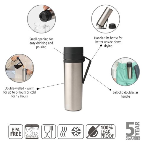 Termo puodelis Brabantia Make & Take, tamsiai pilkos sp., 0,5 l