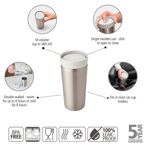 Termo puodelis Brabantia Make & Take, šviesiai pilkos sp., 0,36 l