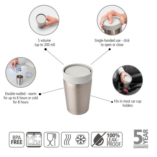 Termo puodelis Brabantia Make & Take, šviesiai pilkos sp., 0,2 l