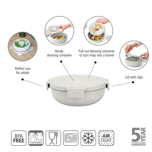 Salotų dubuo Brabantia Make & Take, šviesiai pilkas, 1,3L