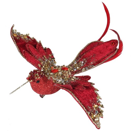 Dekoracija RED SEQUIN BIRD