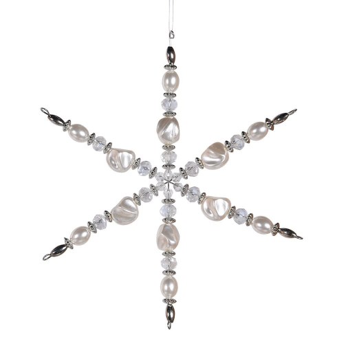 Dekoracija pakab. Coach House SILVER BEAD SNOWFLAKE, sidabrinės sp., 18 cm