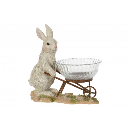 Dekoracija A Lot Rabbit with glass bowl, pilkos sp., 30 cm