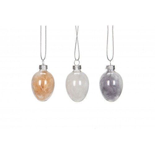 Pakabinama dekoracija A Lot Egg Glass Feather, color mix, 1 vnt