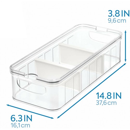 Maisto saugojimo dėžė su 2 skirtukais Interdesign CRISP, skaidrios sp., 16x21x9,6 cm