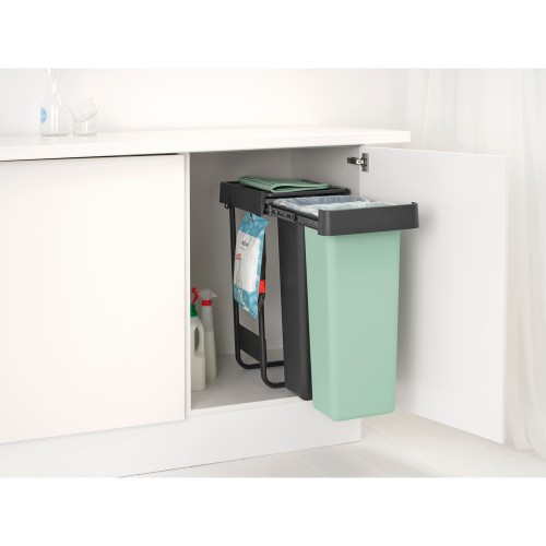Šiukšlių dėžė Brabantia Sort & Go Dark Grey&Jade, žalia, mont. 2x30 l
