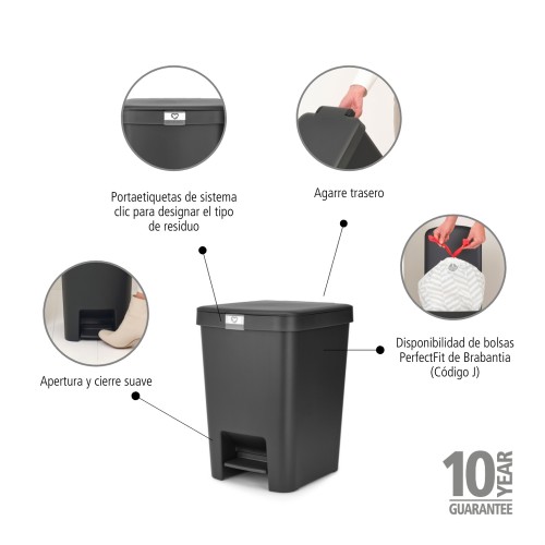 Šiukšlių dėžė su pedalu Brabantia StepUp Dark pilkos sp., 25 l
