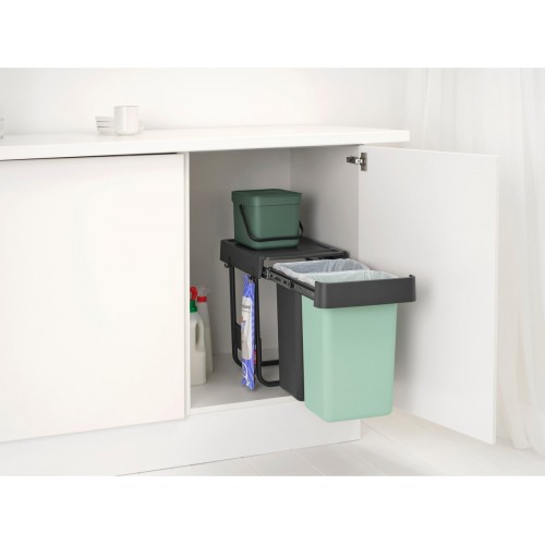 Šiukšlių dėžė Sort&Go Dark Grey&Jade Green, mont. 2 x 15 L