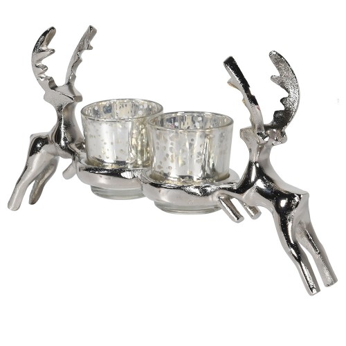 Žvakidė DOUBLE REINDEER C/HOLDER, sidabrinės sp., 36 cm