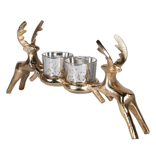 Žvakidė DOUBLE REINDEER C/HOLDER, auksinės sp., 36 cm