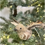 Dekoracija prisegamas paukštis FEATHER BIRD, rudos sp., 23cm