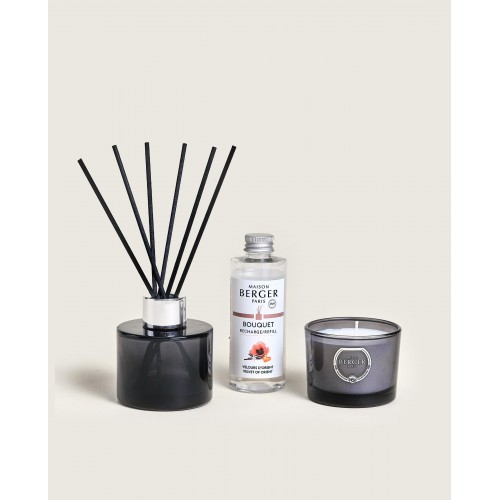 Kvapo namams rinkinys MINI DUO VARIATION Velvet of Orient, pilkos sp., 80 ml + žvakė 80 g