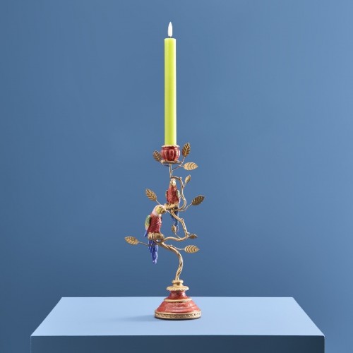 Žvakidė ant kojelės su papūgom, įvairių sp., 33 cm