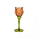 Žvakidė ant kojelės tulpė, oranžinės / žalios sp., 18.5 cm