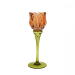 Žvakidė ant kojelės tulpė, oranžinės / žalios sp., 21.5 cm