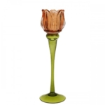 Žvakidė ant kojelės tulpė, oranžinės / žalios sp., 26 cm