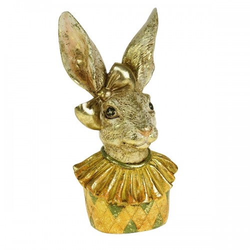 Dekoracija pastatomas triušis HOLLYEIN, auksinės / žalios sp., 23 cm