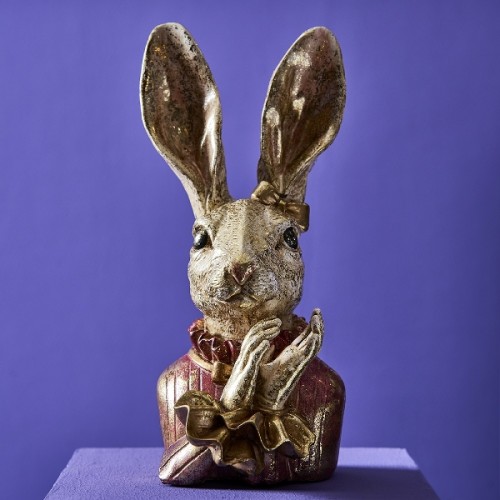 Dekoracija pastatomas triušis HANNILEIN, auksinės / rausvos sp., 23,5 cm