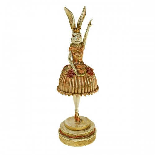 Dekoracija pastatomas triušis - balerina, auksinės / rausvos sp., 35 cm