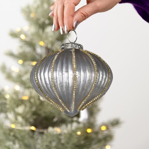 Kalėdinis žaislas onion GREY SPARKLE