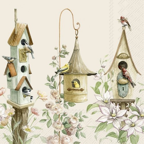 Servetėlės IHR THREE BIRDHOUSES, kreminės sp., 33 x 33 cm
